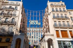 Marseille, France - January 28, 2022: Exterior view of the Modern shoppping mall Bourse Centre Commercial in Marseille, city in the Southern France.